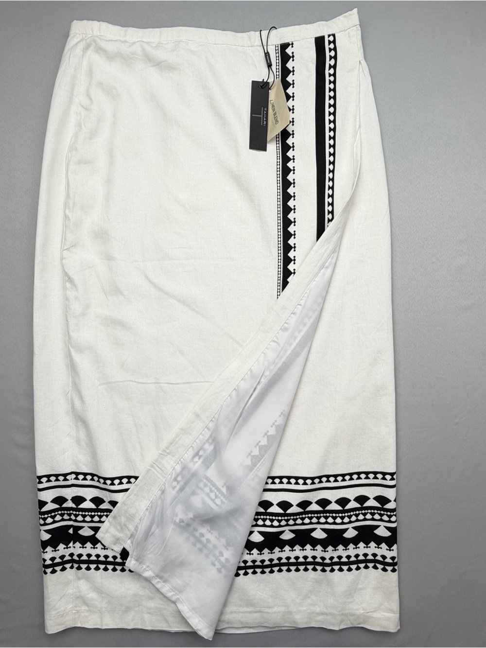 NWT Tahari White Black Geo Pattern Linen Blend Midi Maxi Skirt Size Medium - Picture 5 of 15